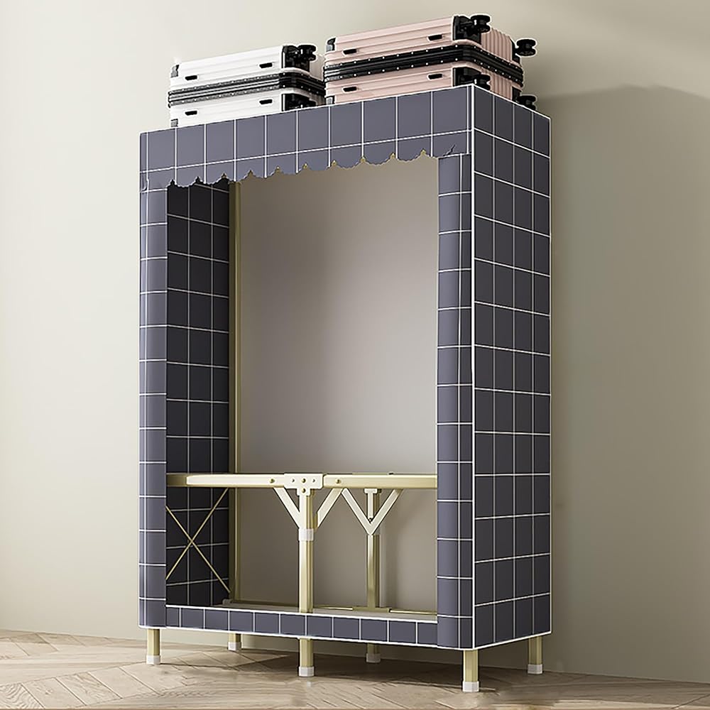 Small wardrobe,43.3*17.7*63.7in,Portable Wardrobe Closet For Hanging Clothes,closet wardrobe, closet organizer system, Installation-free Wardrobe, bottom seal,portable closet with cover ( Color : Patt