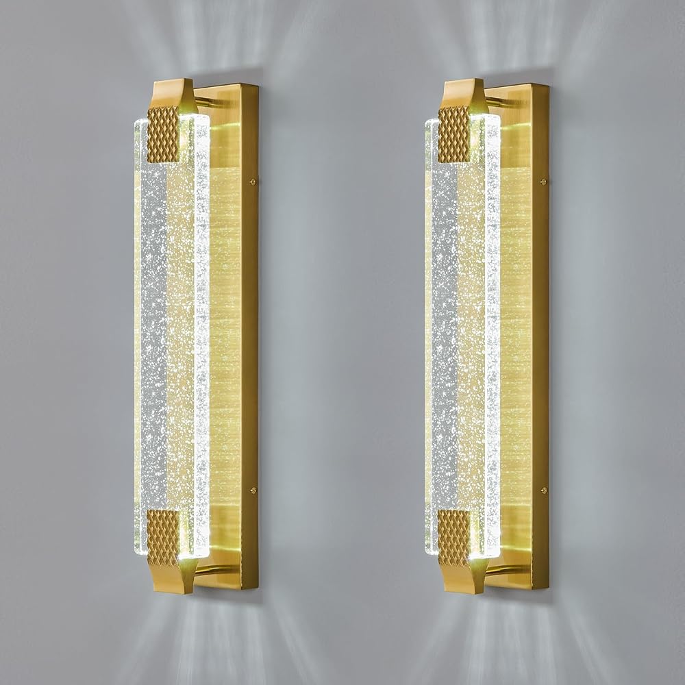 Modern Crystal Wall Sconce Lighting with Bubble Crystal Bathroom Light Fixture 23.03in Gold LED Vanity Lights for Bathroom Hallway Bedroom Living Room Sconces Wall(2 Pack)