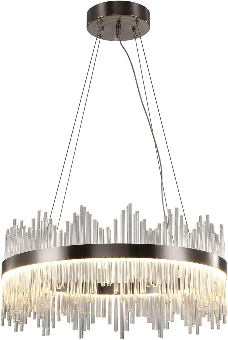 WABON Crystal Chandeliers, Modern Round Crystal Chandelier, Chrome LED Chandeliers for Dining Room Living Room Kitchen Island Bedrooms