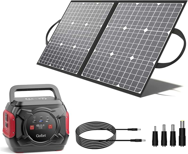 Solar Generator 292Wh Portable Power Station with 100W Solar Panel, 320W AC Outlet, 100W PD Output, 15W Wireless Charger for RV Outdoors Camping Travel Emergency Blackout