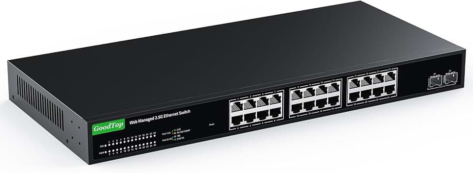 24 Port 2.5Gb Web Managed Switch,24 x 2.5G Port,2 x 10G SFP+,160Gbps Bandwidth Smart Managed Network Switch with LACP/VLAN/QoS/DHCP Client,Fanless Metal Ethernet Switch,1U Rack Mounted
