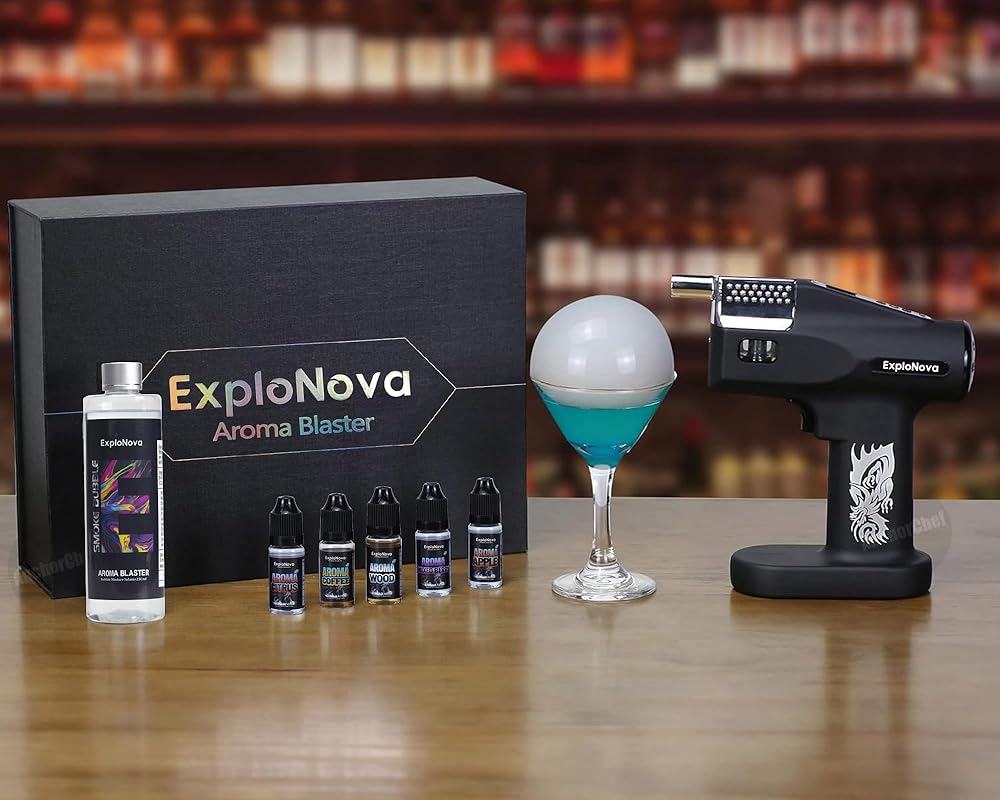 Cocktail Smoke Gun, Vapour Blaster Cocktail Bubble Smoke Gun with 5-Flavour Aroma Liquid and Edible Bubble for Food and Drink,Whiskey,Bourbon,Rum, Bar/Home Use, Gift for Father/Husband