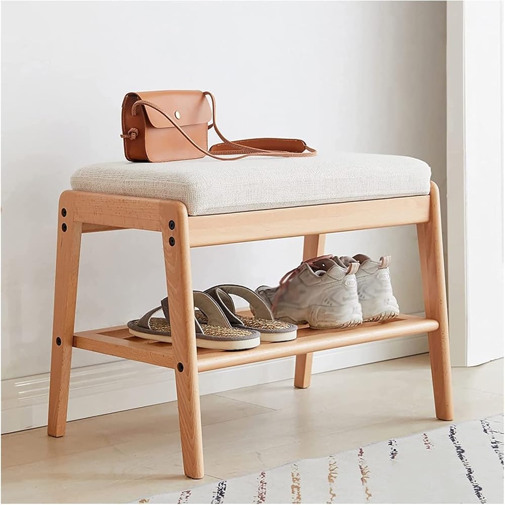 Shoe Storage Bench Entryway Hallway Furniture, Wooden Shoe Bench Shoe Stool with Soft Cushion, Durable and Stable, for Closet, Hallway, Entryway, 60 X 40 X 46 cm