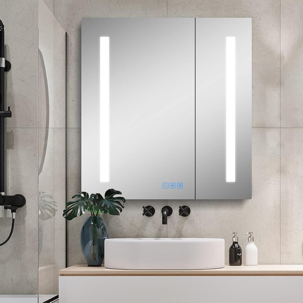 LED Bathroom Mirror Medicine Cabinet with Defogger, Dimmer, Outlet and USB Charger, Wall Medicine Cabinet 24