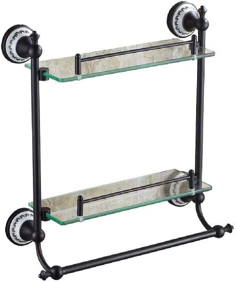 Multifunctional Towel Rack -European Copper Antique Bathroom Towel Rack Bathroom Toilet Bathroom Stainless Steel Fittings, Glass Shelf(40cm)