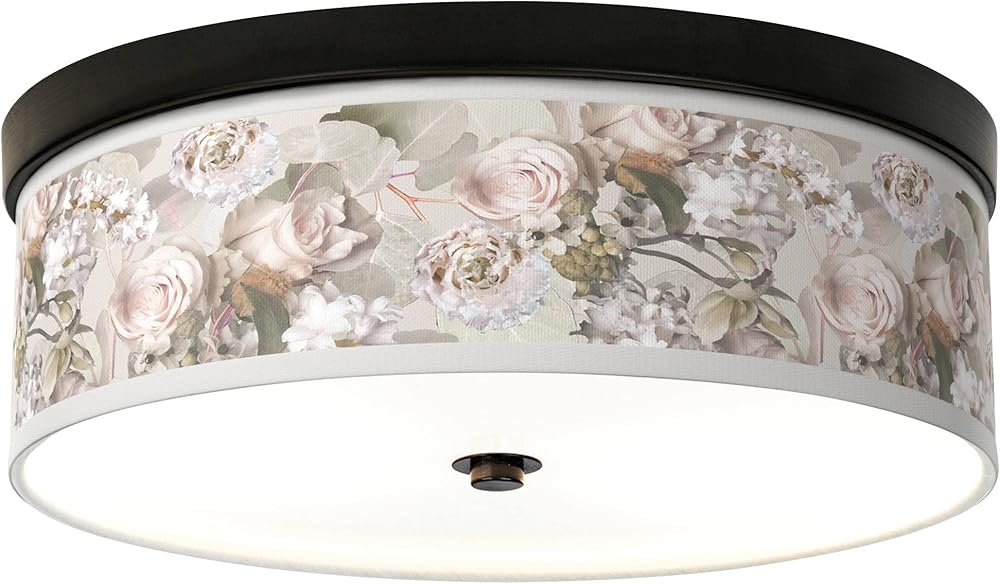 Rosy Blossoms Giclee Energy Efficient Bronze Ceiling Light with Print Shade
