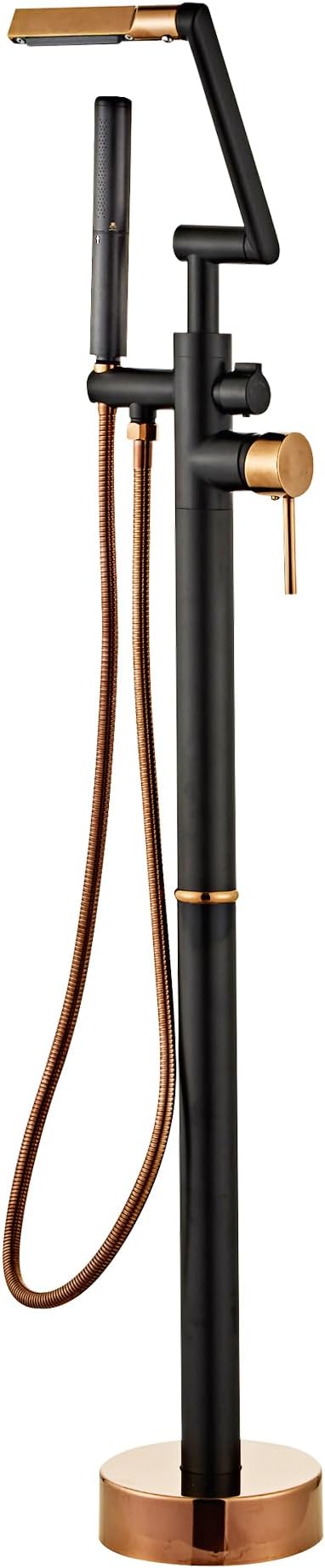 Freestanding Bathtub Faucet Floor Mount Matte Black and Gold Tub Filler High Flow Swivel Spout Shower Faucets with Handheld Shower Mixer Taps