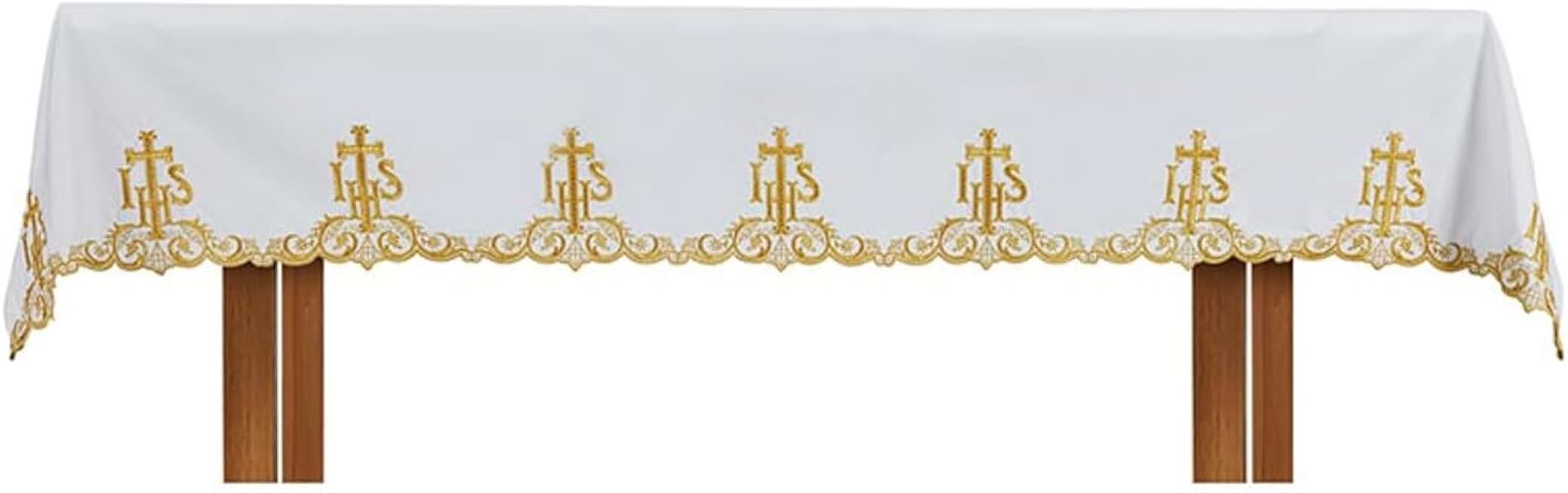 IHS Altar Frontal Catholic Church Supplies Indoor Outdoor Party Table Cloths, 96 Inch x 52 Inch