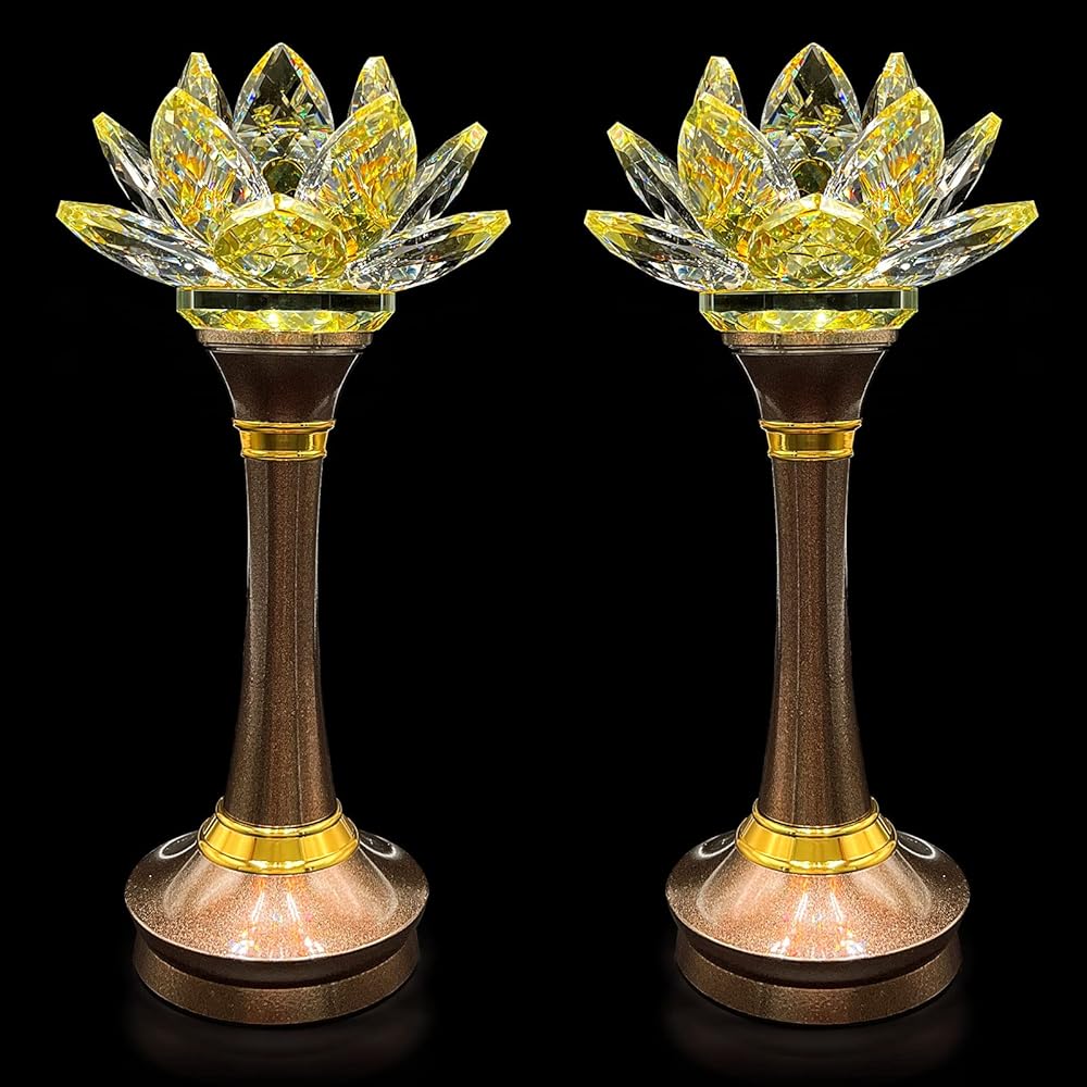 1 Pair Colorful LED Lotus Flower Lamp 7 Color Crystal Buddha Lamp for Cabinet Buddhist Altar