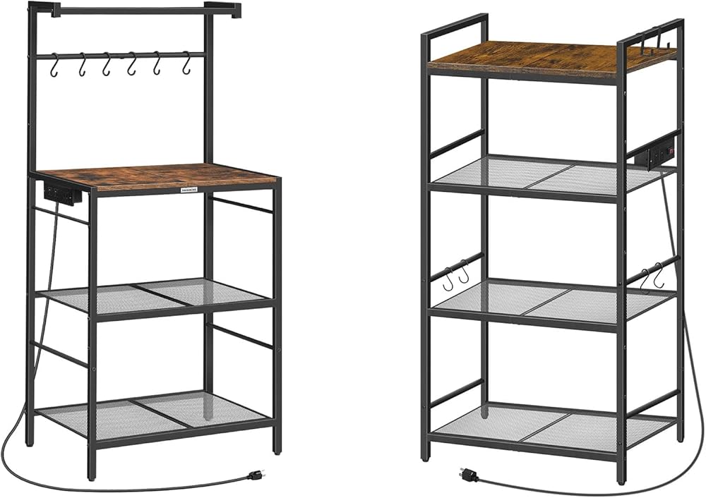 Bakers Rack with Charging Station Bakers Rack with Power Outlet, Microwave Stand with Hooks BRHR35E01-BRHR40E01