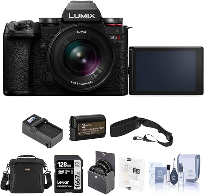 Panasonic LUMIX S5 II Mirrorless Camera with Lumix S 20-60mm f/3.5-5.6 Lens Bundle with 128GB SD Card, Bag, Extra Battery, Charger, Screen Protector, 67mm Filter Kit, Strap, Cleaning Kit