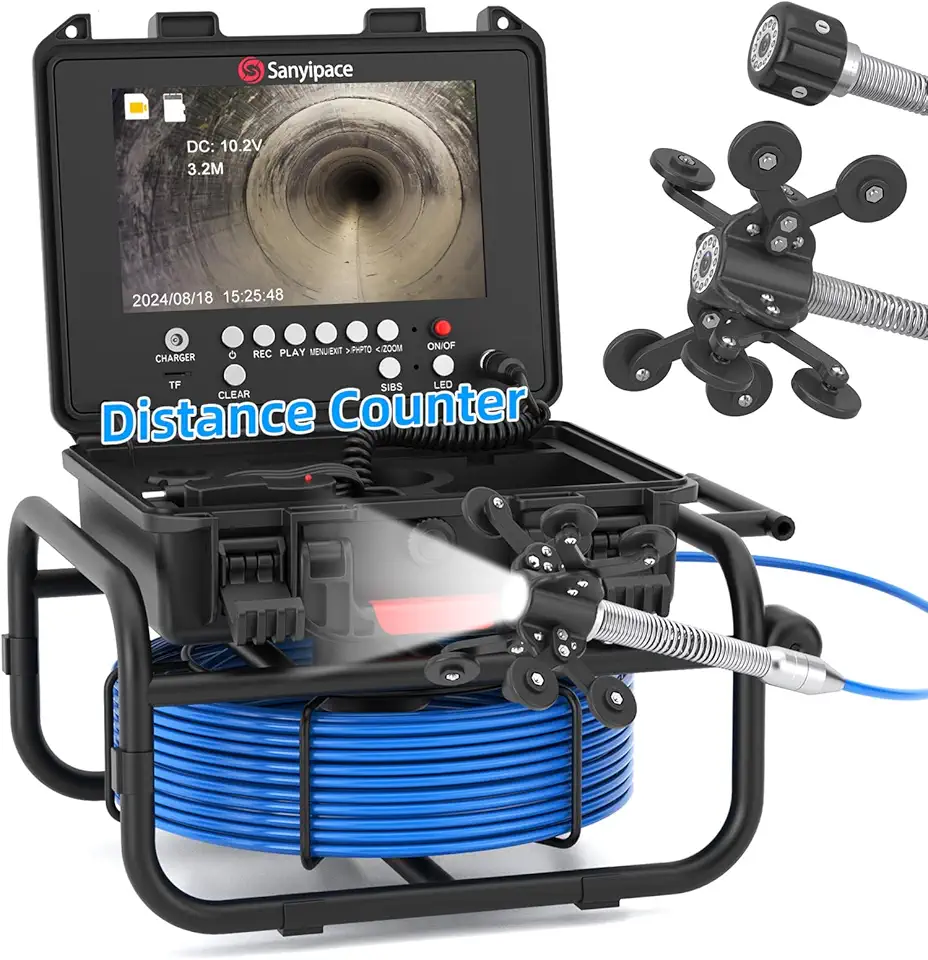 Drain Camera 100FT/30M, 23mm/0.9in FHD Sewer Inspection Camera, 5X Zoom, Distance Counter, 9