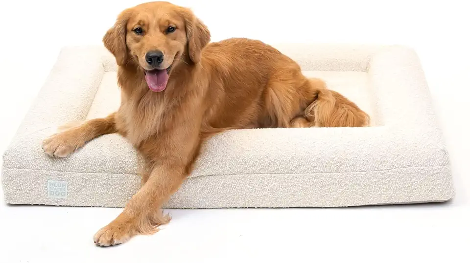 Luxury Boucle Orthopedic Memory Foam Bed with Waterproof Liner and Machine Washable Boucle Cover with YKK Zippers Made from Recycled Plastic, Dog Bed (Large, Cloud)