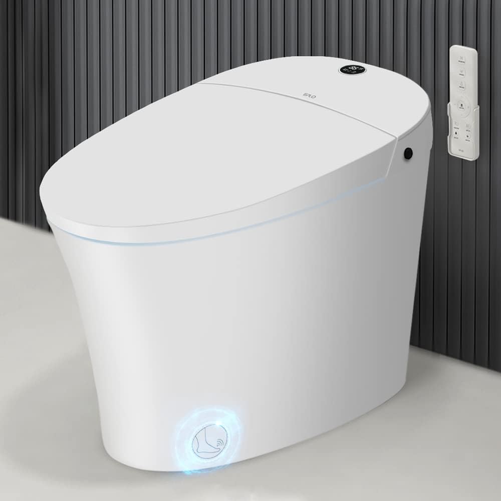 Smart Toilet,One Piece Bidet Toilet for Bathrooms,Modern Elongated Toilet with Warm Water,Dual Auto Flush,Foot Sensor Operation,Heated Bidet Seat,Electric Tankless Toilets with LED Display E16