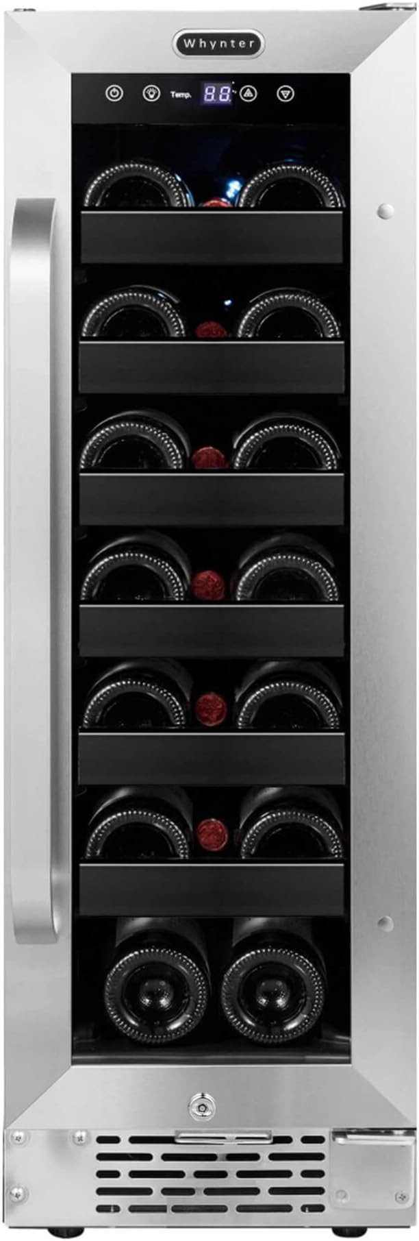 Whynter BWR-208SB Stainless Steel 12 inch Built Undercounter Wine Refrigerator with Reversible Door, Digital Control and Lock, 20-Bottle