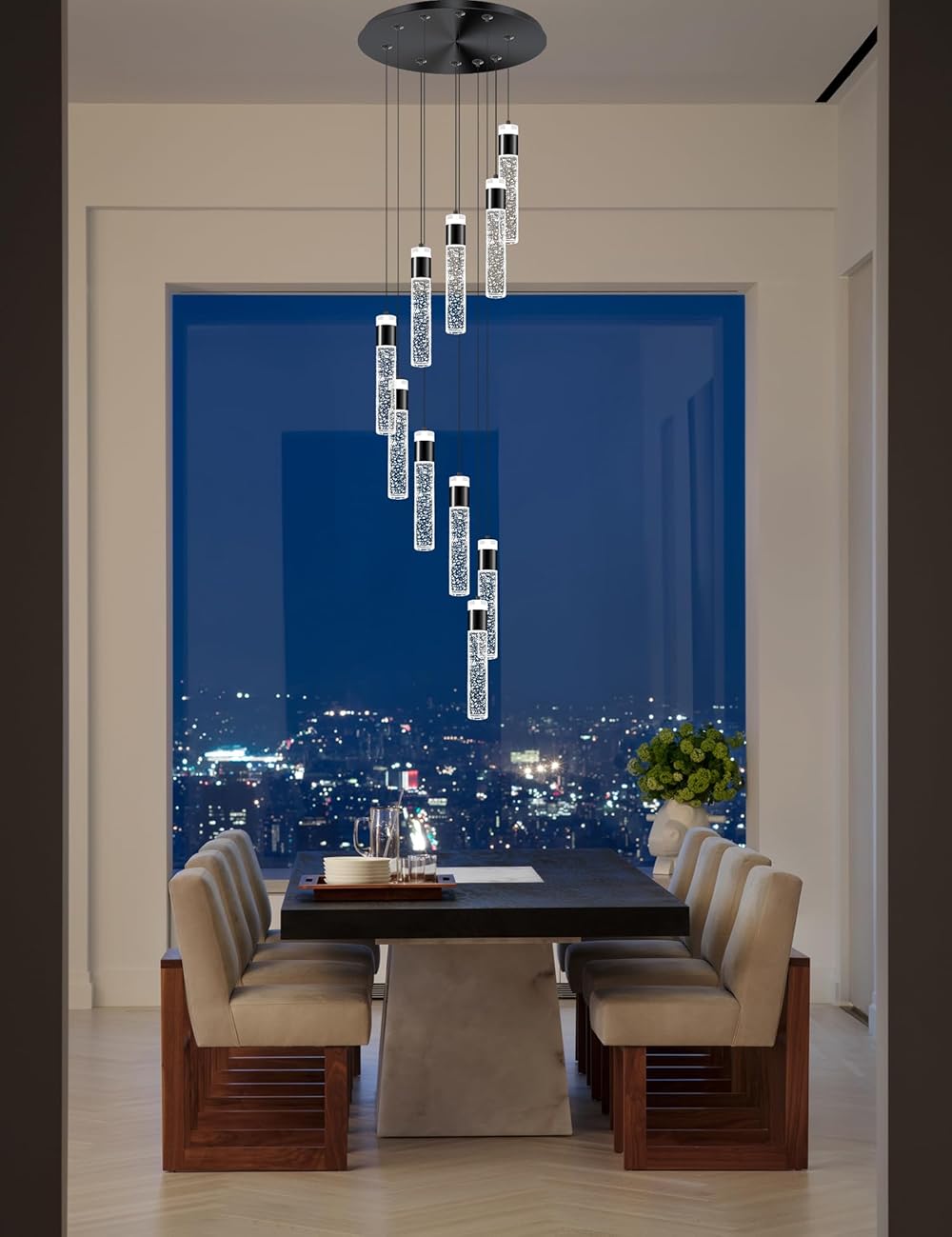 10-Light Black Modern Crystal Chandelier for Living Room Foyer Entrance 110