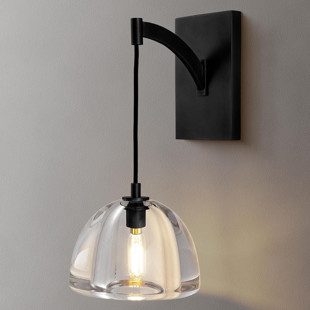 Hemisphere Crystal Modern Wall Sconce, Black Wall Lamp, Black Wall Sconce Indoor Light for Bedroom Living Room Bathroom Vanity Hallway Light Fixtures, includes Bulbs