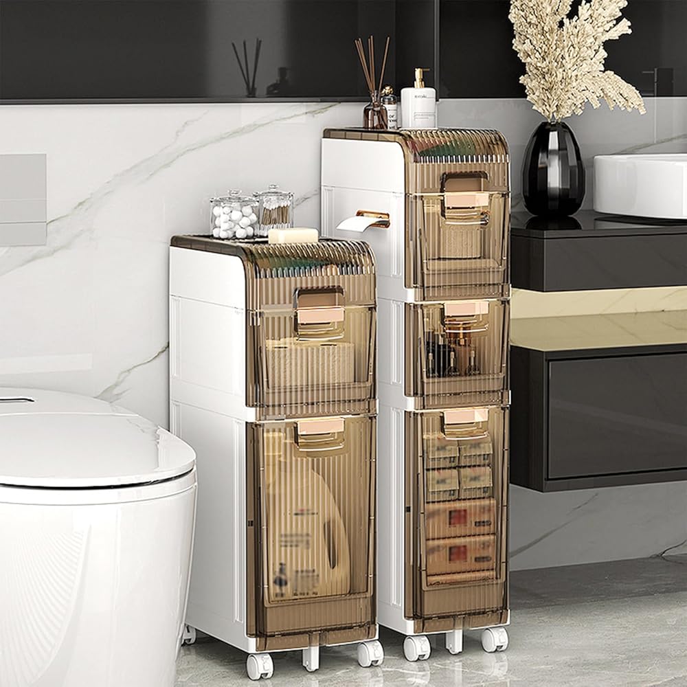 3/4/5-Tiers Narrow Storage Cabinet, Plastic Drawer Storage, Modern Small Bathroom Floor Cabinet, Free Standing Toilet Paper Holder, Multifunctional Organizer for Kitchen Bedroom Laundry Room