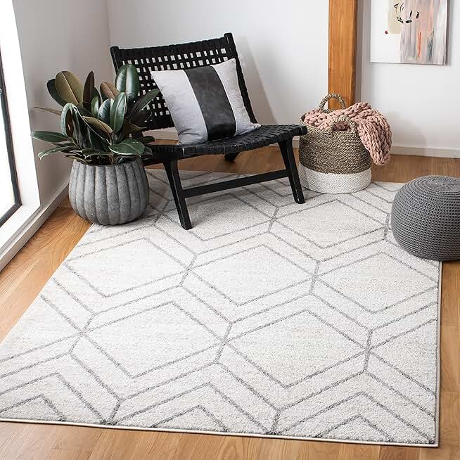 SAFAVIEH Adirondack Collection Area Rug - 9' x 12', Light Grey & Dark Grey, Modern Geometric Design, Non-Shedding & Easy Care, Ideal for High Traffic Areas in Living Room, Bedroom (ADR241G)
