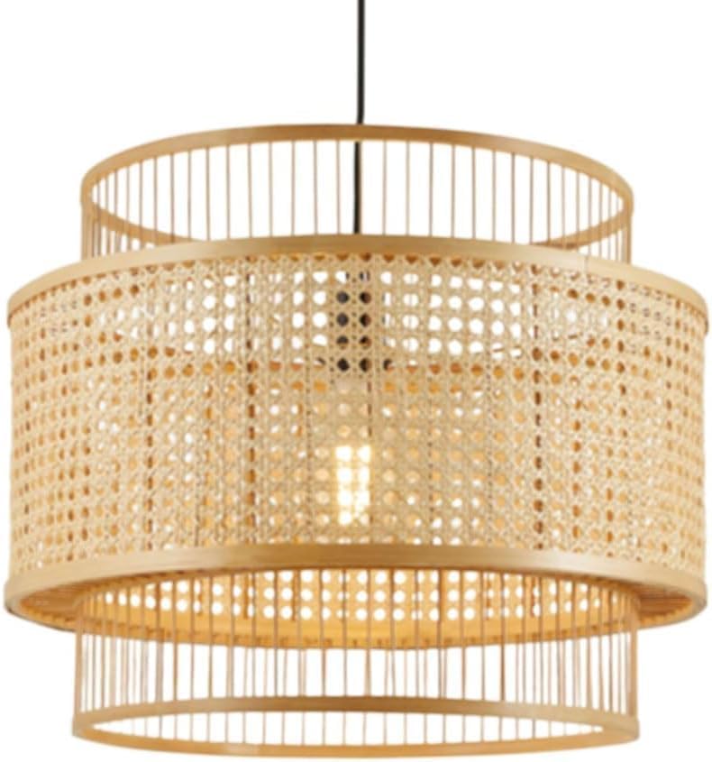 E26 Bohemian Style Chandeliers Bamboo Coastal Woven Pendant Light Fixture Handmade Rattan Chandelier Lantern Adjustable Woven Basket Pendant Lighting for Kitchen Island Dining Room