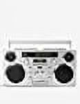GPO Brooklyn 1980S-Style Portable Boombox - CD Player, Cassette Player, FM Radio, USB, Wireless Bluetooth Speaker - Silver