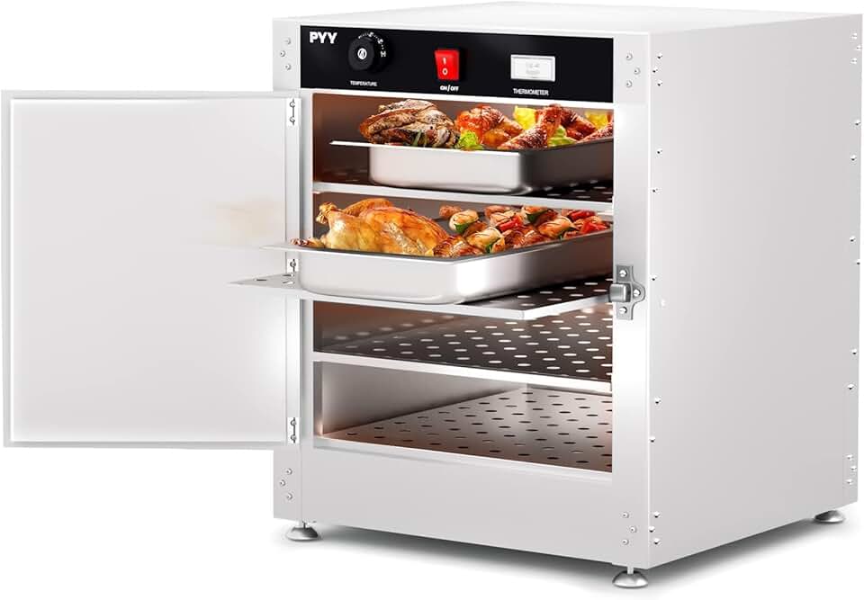 PYY Commercial Hot Box Food Warmer Cabinet - Portable 4-Tier Insulated Warming Cabinets Food Pan Carrier with Water Tray, Perfect for 1/1 Size Food Pans, Ideal for Storing Pizza, Chicken, Restaurant