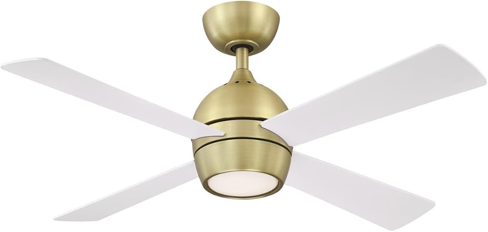 Kwad 44 inch Indoor Ceiling Fan with LED Light Kit, Brushed Satin Brass