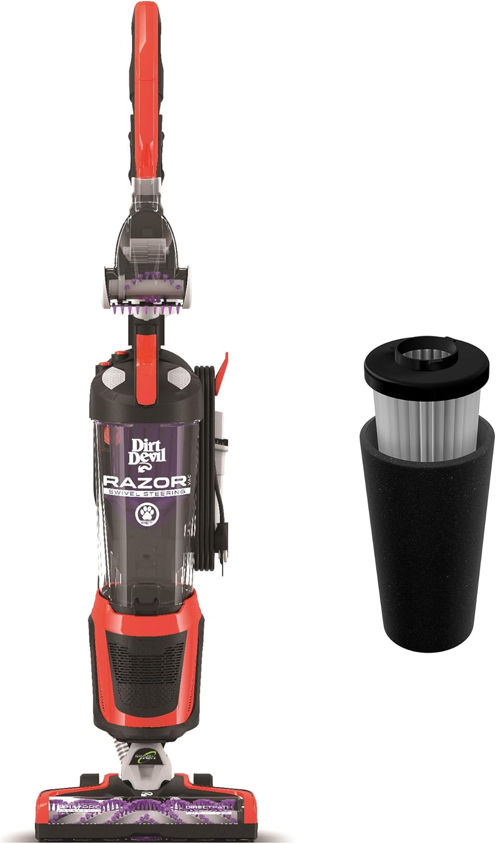 Dirt Devil Razor Pet Steerable Bagless Upright Vacuum with Dirt Devil Endura Filter, Odor Trapping Replacement Filter