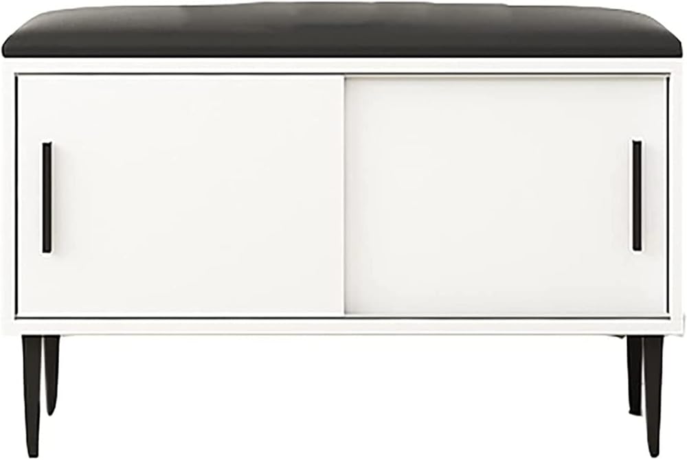 Shoe Storage Bench Entryway Hallway Furniture, Nordic Shoe Bench with Removable Shelf Modern Light Luxury Shoe Cabinet Home Entrance Shoe Stool Sliding Door Design