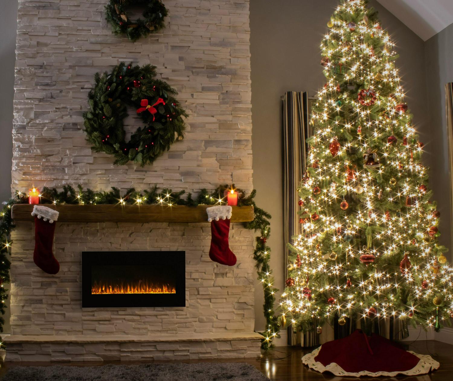 Hastings Home 36-in W Black LED Electric Fireplace