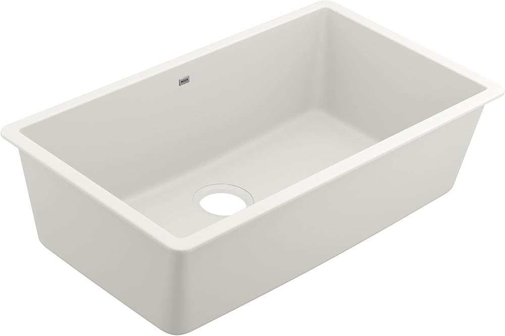 Moen Host White Granite 33-Inch Wide x 9.5-Inch Deep Undermount Single Bowl Kitchen Sink, GGW4010B