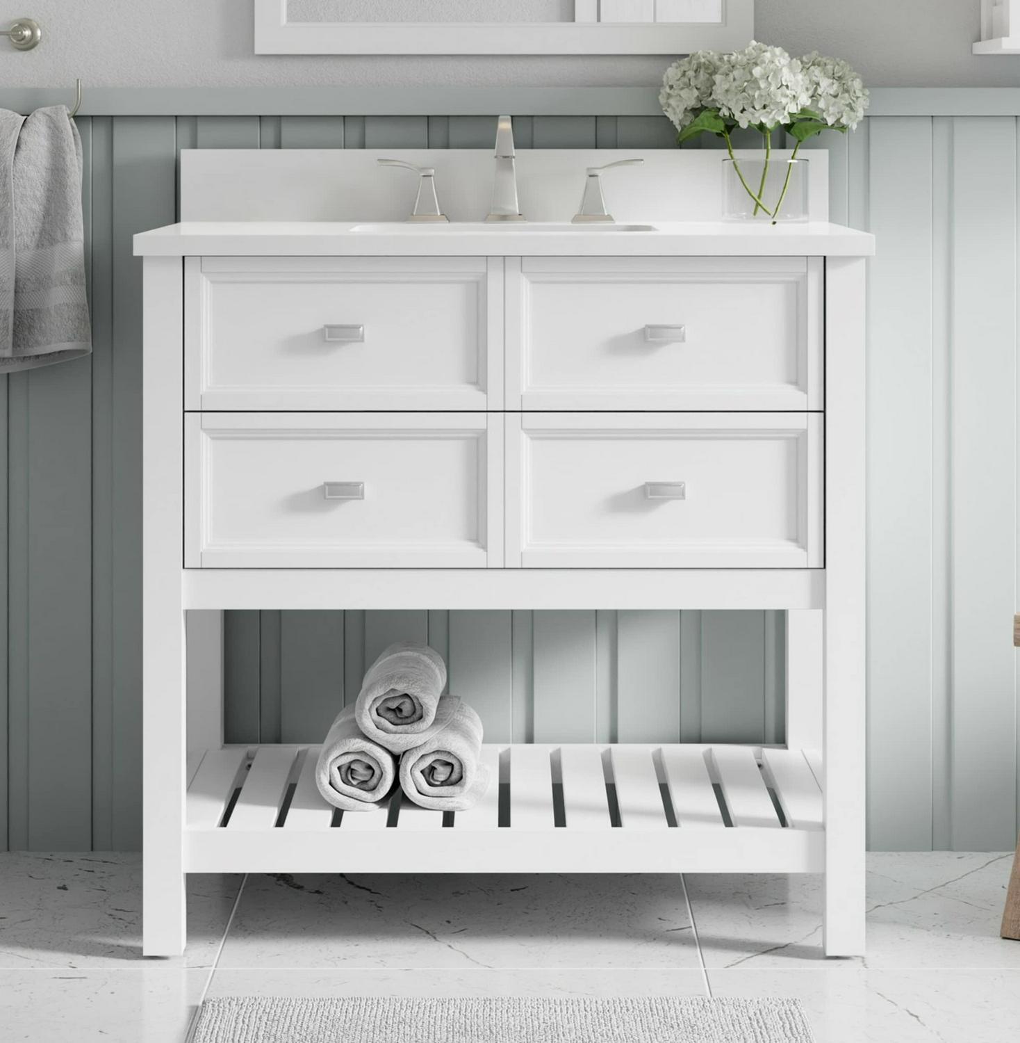 allen + roth Canterbury 36-in White Undermount Single Sink Bathroom Vanity with White Engineered Stone Top