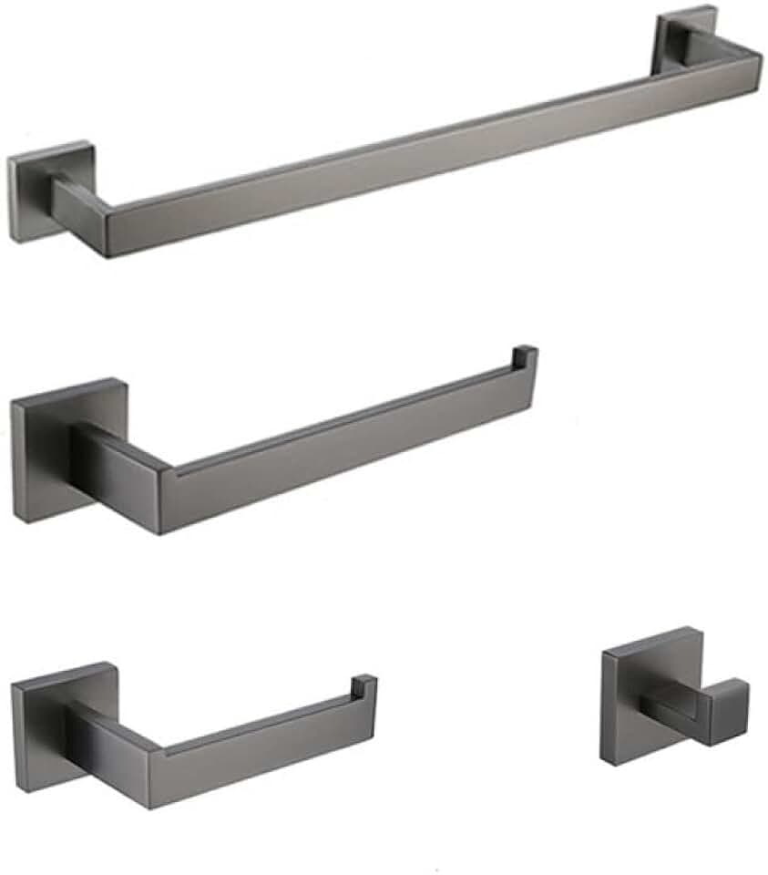 Gray 304 Stainless Steel Towel Rack Toilet Brush Paper Holder Soap Dispenser Towel Bar Hook Bathroom Hardware Set,GG 1bar 4pcs kit