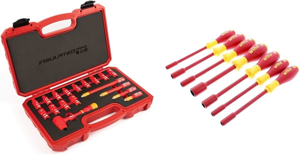 Titan 18-Piece 1/4-Inch Drive VDE Insulated Socket Set and Wiha 7-Piece 1000-Volt Metric Insulated Nut Driver Set