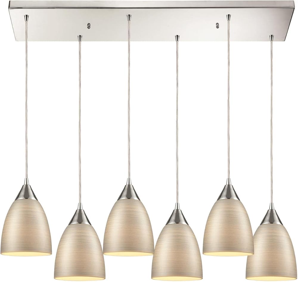 Elk Lighting Merida 6 Light Rectangle Pendant in Polished Chrome with Silver Linen Glass