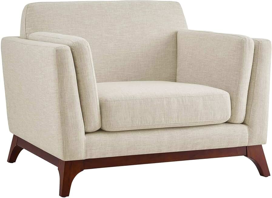 Modway Chance Mid-Century Modern Upholstered Fabric Accent Lounge Arm Chair In Beige