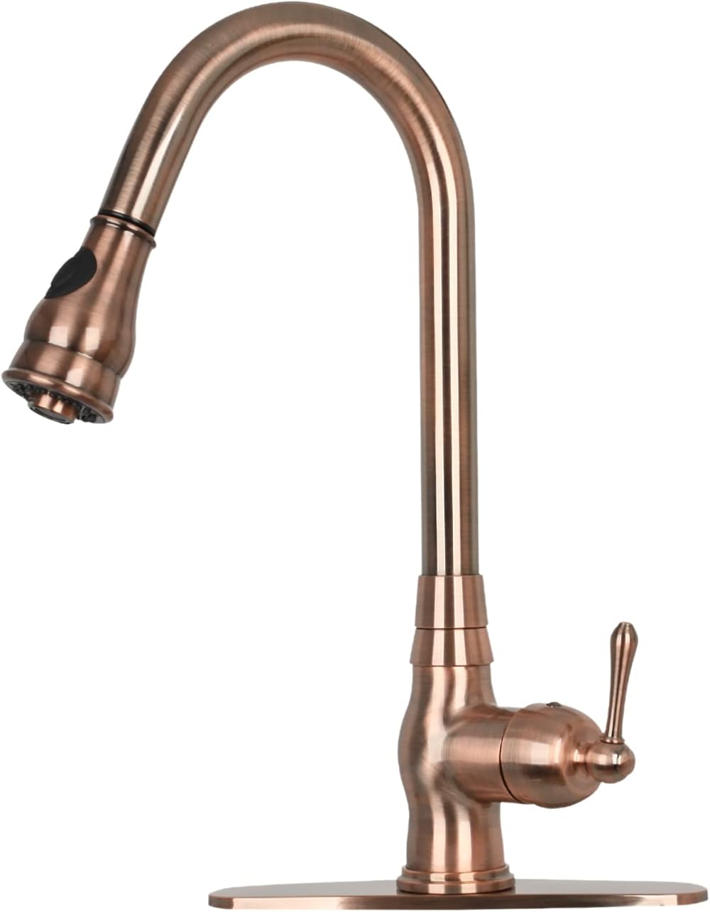 One-Handle Pull-Down Kitchen Faucet Single Level Solid Brass Kitchen Sink Faucet with Deck Plate (Antique Copper)