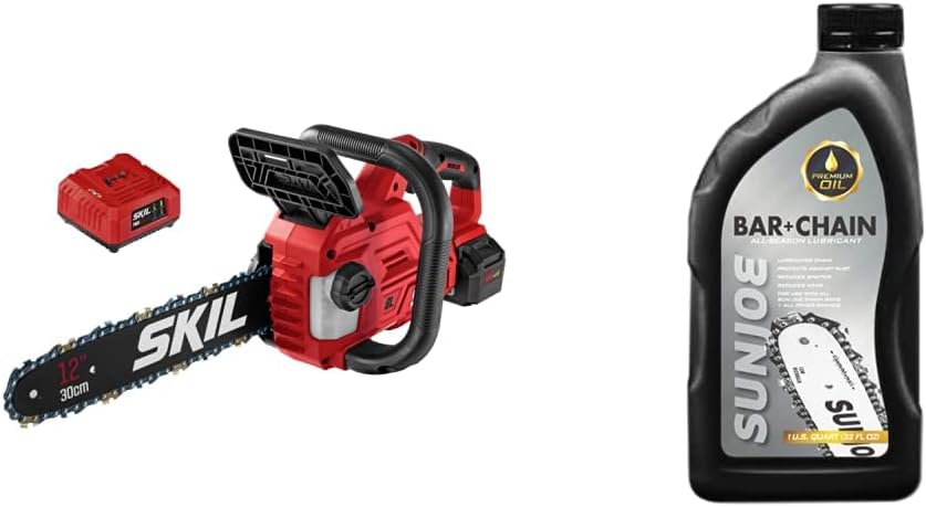 SKIL PWR CORE 20 Brushless 20V 12'' Handheld Lightweight Chainsaw Kit & Sun Joe SWJ-OIL Premium Bar, Chain and Sprocket Oil, All Season Chainsaw Chain Lubrication, 1-Quart