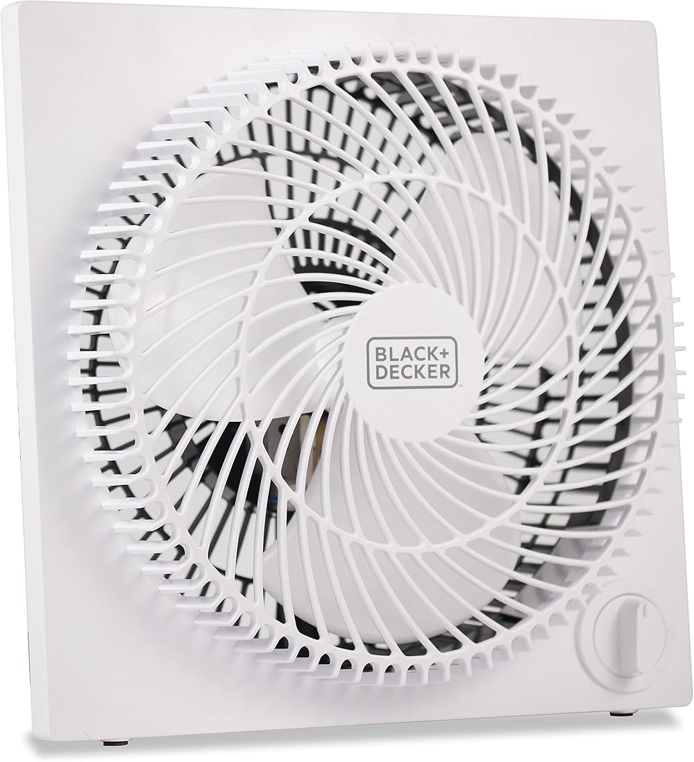 Black + Decker Portable 9 Inch Box Fan, 3 Speed Settings & Self Standing,White