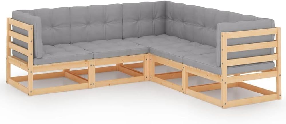 vidaXL Patio Furniture Set 5 Piece, Garden Sofa Set with Cushions, Outdoor Sectional Sofa Conversation Set for Backyard Porch, Solid Wood Pine