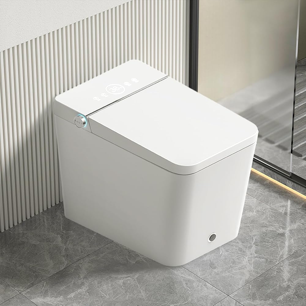 Smart Bidet Toilet for Bathroom with Remote Control, Tankless Toilet with Foot Touching Lid Opening, Auto Lid Closing and Flushing, Heated Seat, Digital Display