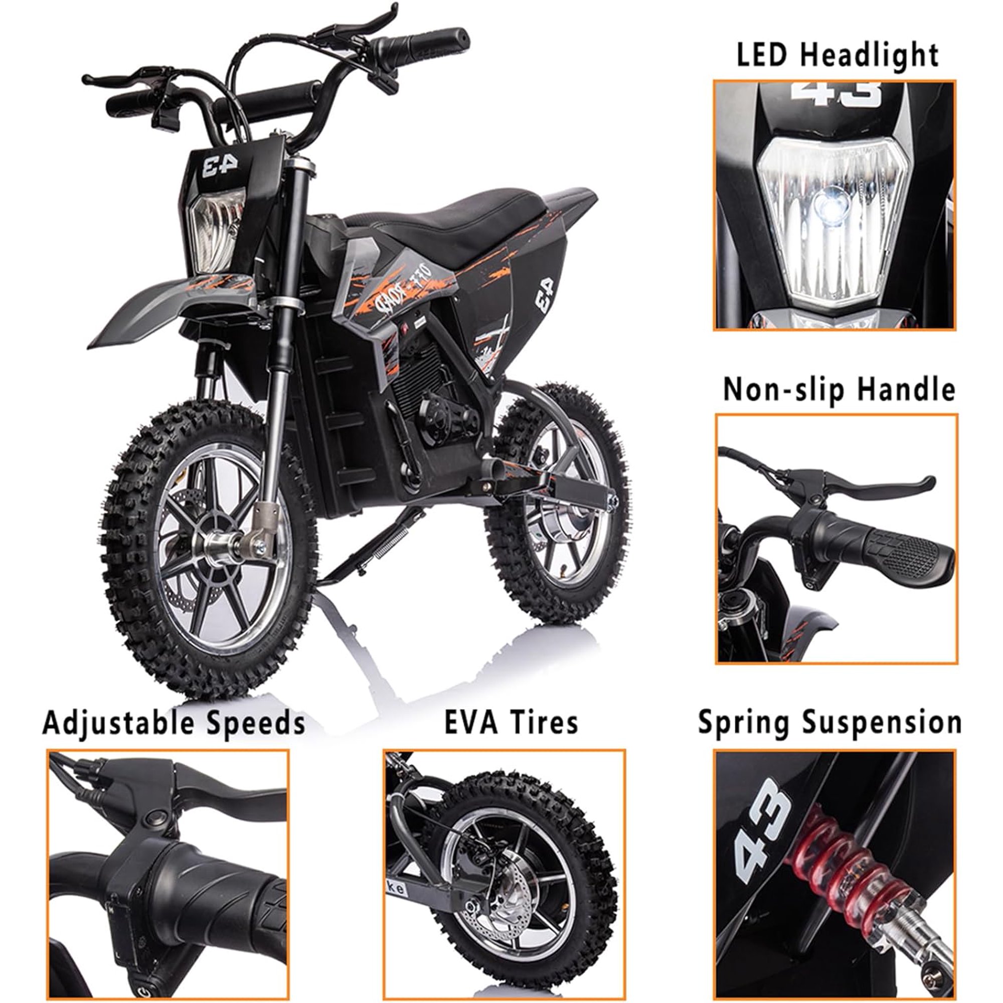 Luku Motorcycle, 36V Ride on Dirt Bike Motorcycle for Teens, Outdoor 500W Motor Off Road Motorcycle, Dirt Bike with Leather Seats, Black