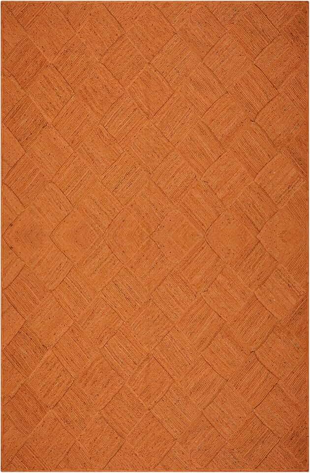 Indian Artisans Hand Braided Rug Area Rug Kilim Rug 7x10 Jute Rug Natural Jute Rug Geometric Pattern Orange Hand Woven Rug Flatweave Rug Indoor Outdoor Rugs for Bedroom Living Room