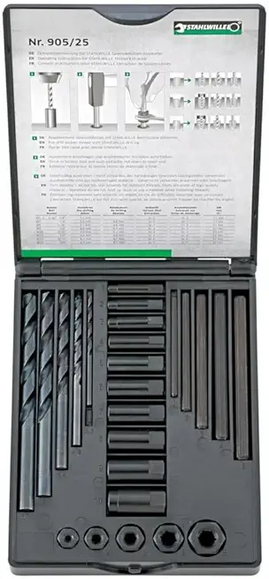 Stahlwille 96713025 905/25 Stud Remover Set, Complete 25-Piece Kit for M5-M16 Threads, 605g, Made in Germany