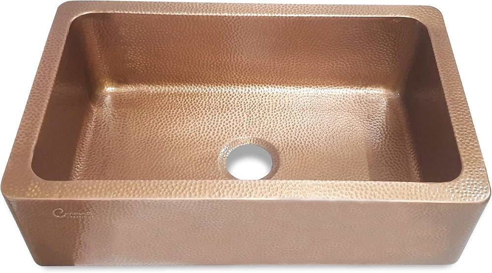 Copper Kitchen Sink Single Bowl Hand Hammered Front Apron Antique Copper
