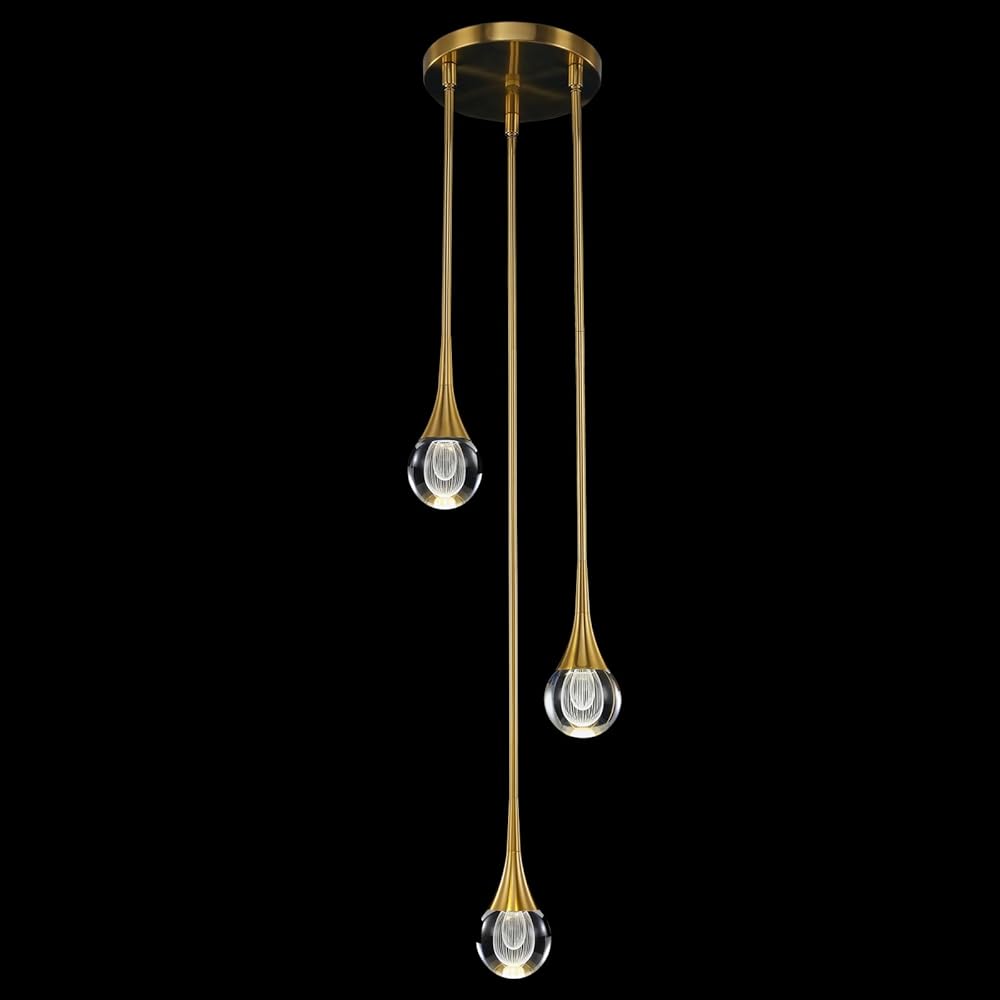WABON 3-Light Kitchen Pendant Lighting, Modern Gold Pendant Light, Crystal Pendant Light over island,Teardrop Hanging Light Fixture for Dining Room Hallway Bathroom, 4000k Neutral White