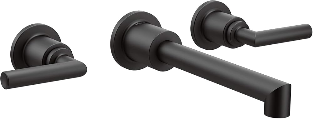 Moen TS43003BL Arris Two-Handle Wall Mount Bathroom Faucet Trim, Valve Required, Matte Black