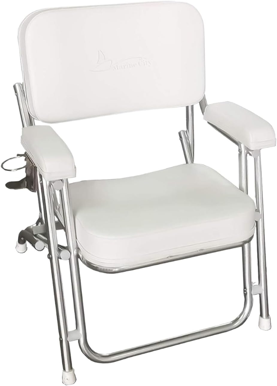 MARINE CITY Aluminum Portable Folding Cushioned Comfortable Boat Deck Beach Chair with Foam Padding for Marines – Boats – Yachts – Ships (Pack of 1)