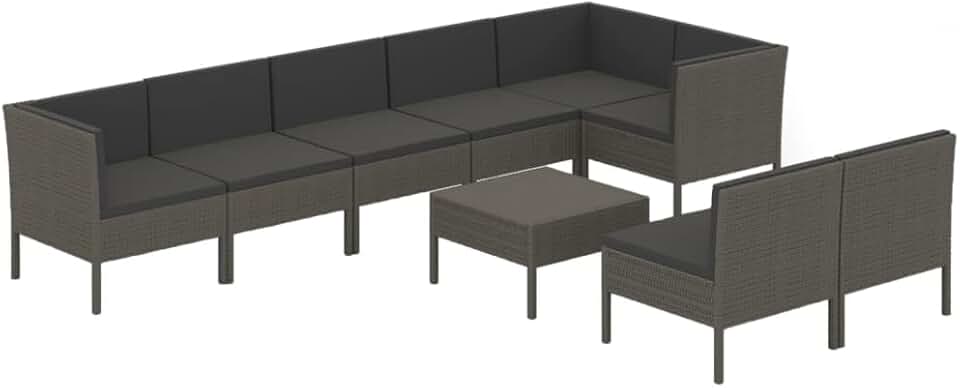 vidaXL 6-Piece Gray Patio Lounge Set - Weather-Resistant Poly Rattan Outdoor Furniture Set with Soft Cushions, Easy to Clean Polyester Covers and Lightweight, Modular Design