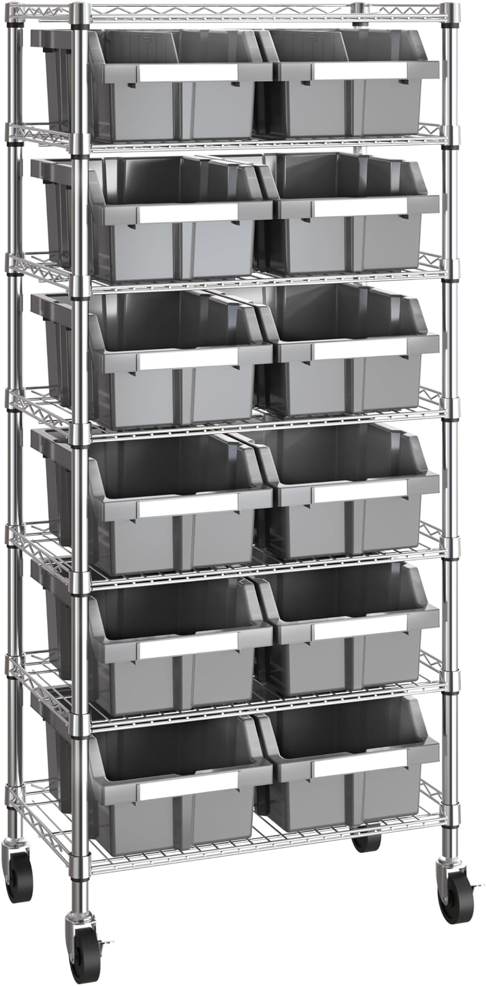 Heavy Duty NSF Bin Rack Solid Steel Wire Shelving Storage Unit, Patented Organizer for Garage, Warehouse, Office, Restaurant, Classroom, Kitchen, Gray, Includes 12 Bins